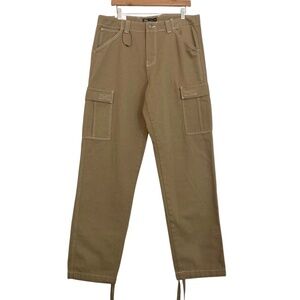 ZARA Denim Cargo Pants 34 Brown Topstitched Straight Baggy Drawstring Leg